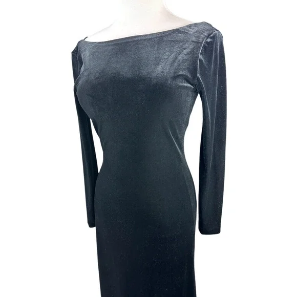 Vtg Lauren Ralph Lauren Velvet Black Maxi Dress Drape Back Evening Gown Medium - Picture 7 of 15